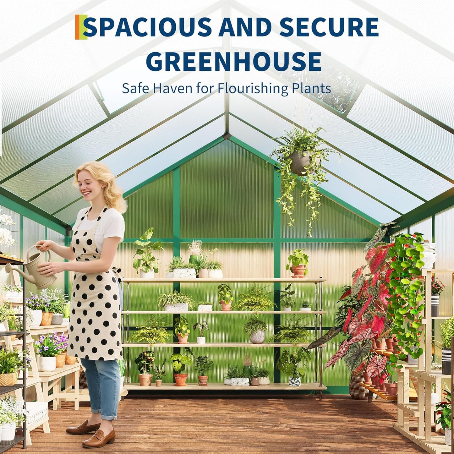 6x10 FT Greenhouse for Outdoors, Polycarbonate Flower Greenhouse with Roof Vent, Push-Pull Lockable Door, Aluminum Walk-in Greenhouses for Outside Garden Backyard, Patio, Lawn, Green