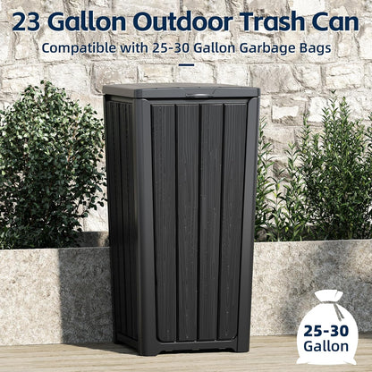 23 Gallon Outdoor Trash Can Waterproof Resin Garbage Can with Lid Outside Trash Bin for Porch Backyard, Deck, Patio, Kitchen Trash Can