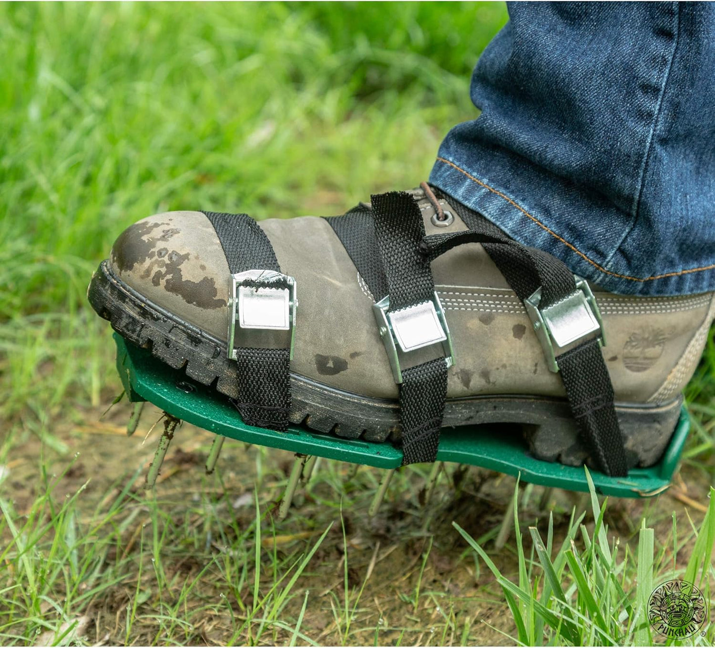 Lawn Aerator Shoes w/Metal Buckles and 3 Straps - Heavy Duty Spiked Sandals for Aerating Your Lawn or Yard