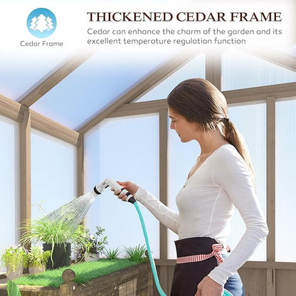 BlueWish 8x14FT Greenhouse, Greenhouses kit with Cedar Frame, Wood Greenhouse with Adjustable Vent, Lockable Door, Green House for Outside, Garden, Backyard,Light Brown Mocha