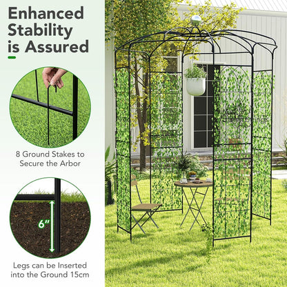 Happygrill Birdcage Shape Garden Arbor, 9.4 x 6.8FT Heavy Duty Gazebo with Hanging Hook for Climbing Plants, Outdoor Arch Pergola Pavilion for Wedding Party Ceremony Decoration