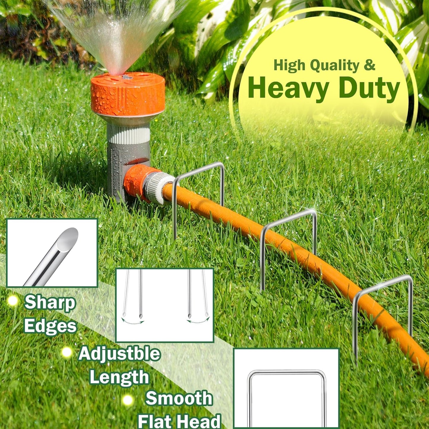 AJART Landscape Staples Garden Stakes: 6 Inch Reusable Galvanized Steel Spikes for Artificial Turf, Tents & Ground Cover - 50 Pcs