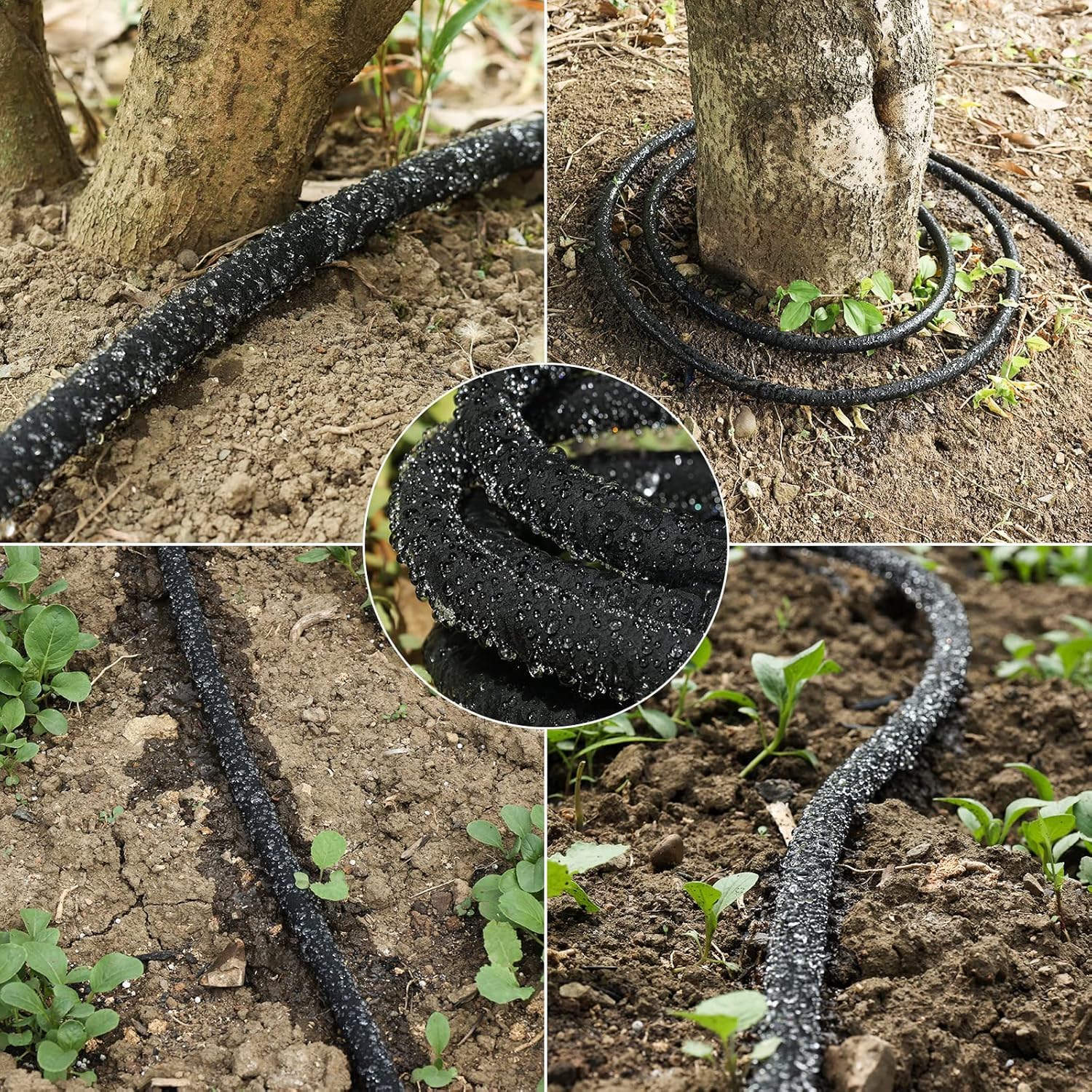 Soaker Hose, 1/2" x 150FT Round-Rubber Garden Soaker Hose, Heavy Duty Water Seeper Soaker Hoses for