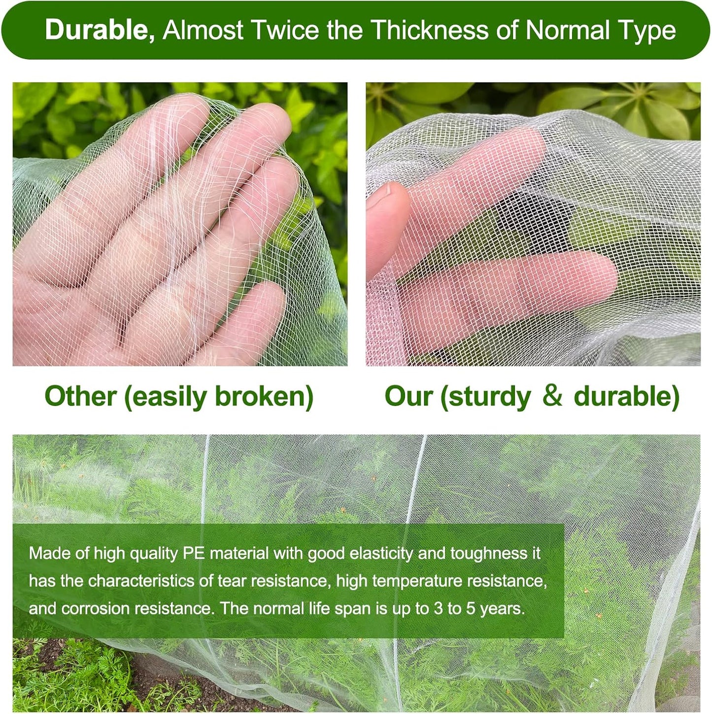 Garden Netting, Jevrench Durable Ultra Fine Garden Netting, Garden Plant Cover Row Cover Makes Plants, Vegetables, Fruits, and Flowers Grow Better (10ft x 50ft)
