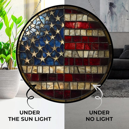 USA Flag Stained Glass Sun Catcher Mountain Stained Glass Window Hanging, Suncatchers Lavender Wall Decor, for Women/Friends/Lover