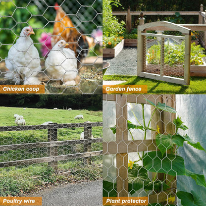 Sliver Chicken Wire 12 inch(H) x 100 ft(L), Anti-Rust Hexagonal Galvanized Metal Garden Netting for Floral Arrangements, Powder Coated Chicken Wire Coop for Crafts Plant Protector Pet Rabbits Fencing