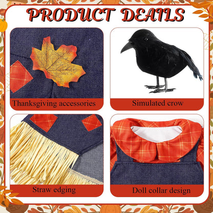 3 Pcs Thanksgiving Scarecrow Porch Goose Outfits for 23 Inch Lawn Statue Goose Design with Hat Thanksgiving Day Fall Garden Patio Yard Outdoor Party Decorations(Male Scarecrow)