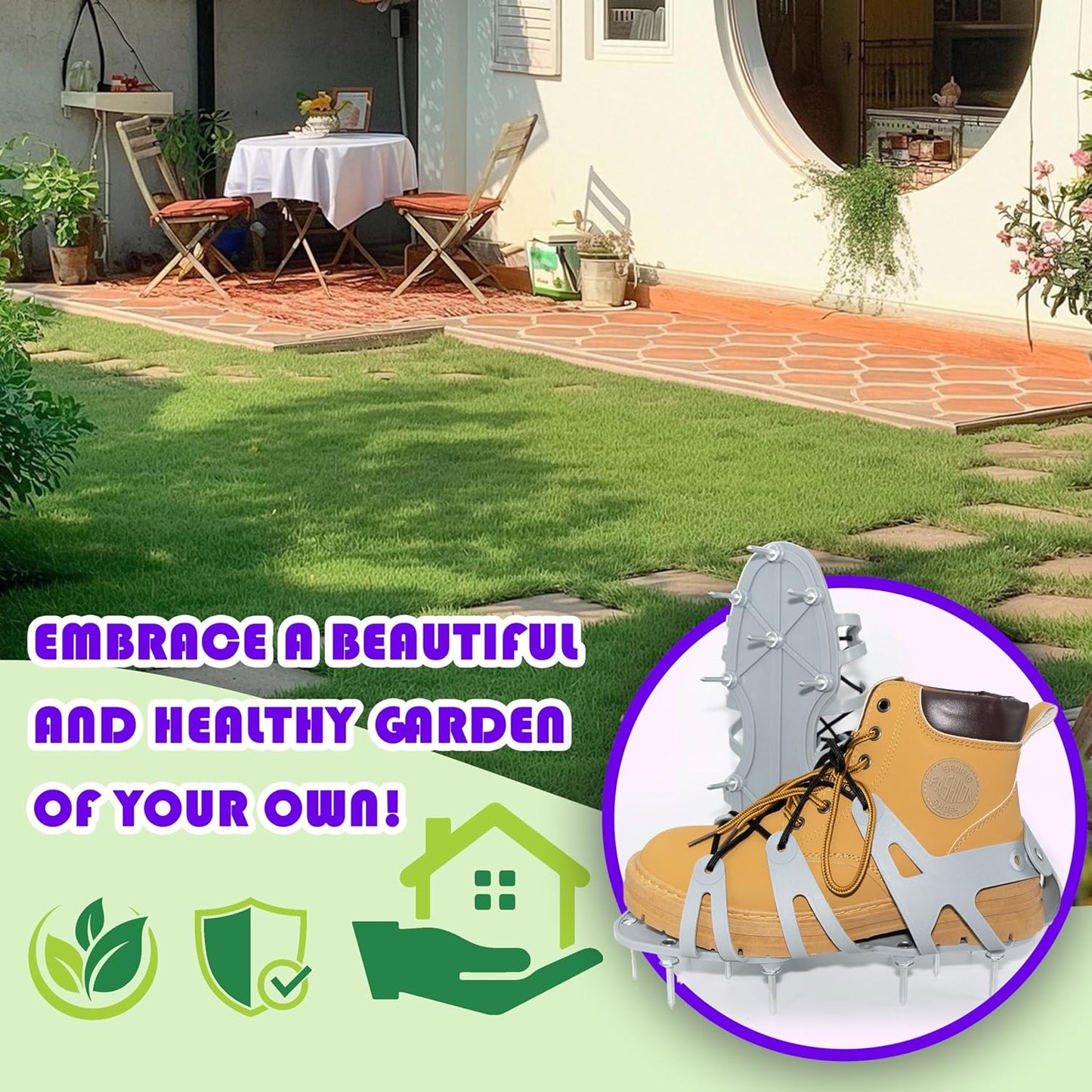 Lawn Aerator Shoes with Spiked Design &Adjustable Wrap Around Lacing,Gardening Tools,Grass Aeration Spikes Tools,Grey