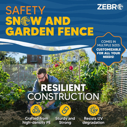 ZEBRO 4' x 50' White Plastic Garden Fence Roll – Standard Duty Safety Netting for Snow, Poultry, Deer, Dogs – Reusable Outdoor Barrier for Yard, Landscaping, Animal Protection
