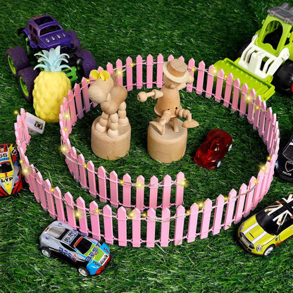 Mini Fairy Garden Fence, 35.5x2 Inch Cuttable Small Wood Picket Fence, DIY Miniature Accessories Decoration for Dollhouse, Crafts, Vegetable Platter, Cake(Pink)