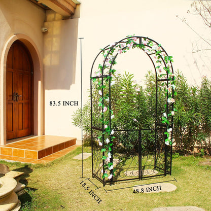 SCENDOR Heavy-Duty Arbor with Gate 48.8" W x 83.5" H, Iron Arch Trellis Arbor Archway for Climbing Plants Roses Vines Support Rack, Outdoor Lawn Backyard Patio Wedding Party Ceremony Decoration