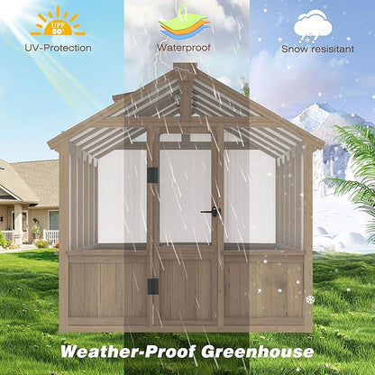 BlueWish 6x10FT Greenhouse, Greenhouses for Outside with Cedar Frame, Wood Greenhouse with Adjustable Vent, 6MM Polycarbonate Panel, Green House for Outside, Garden, Backyard