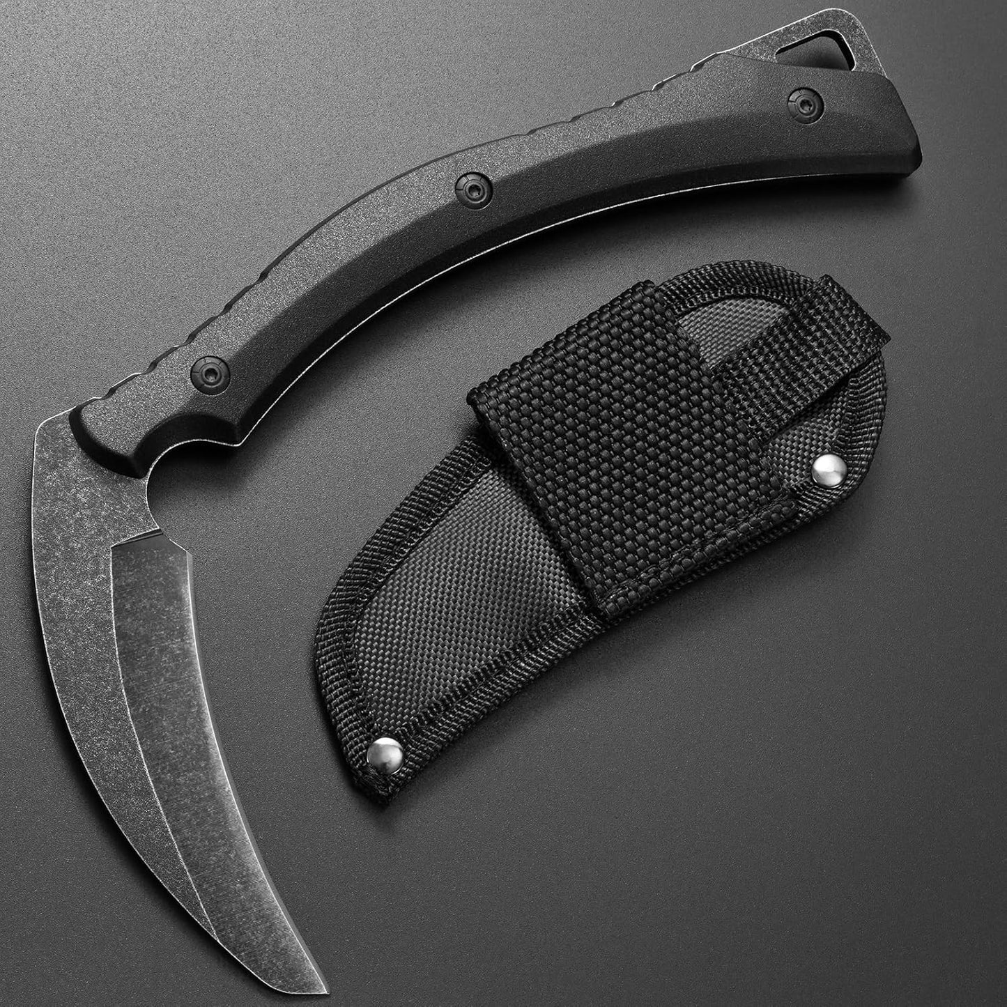 C1398 Camping Axes Billhook Sickle Machete Knife Brush Clearing Sickle Machetes D2 Steel Blade G10 Handle Hatchet for Outdoor Activities,Yard Work, Small Grass Sickle Machete,Harvest Knife