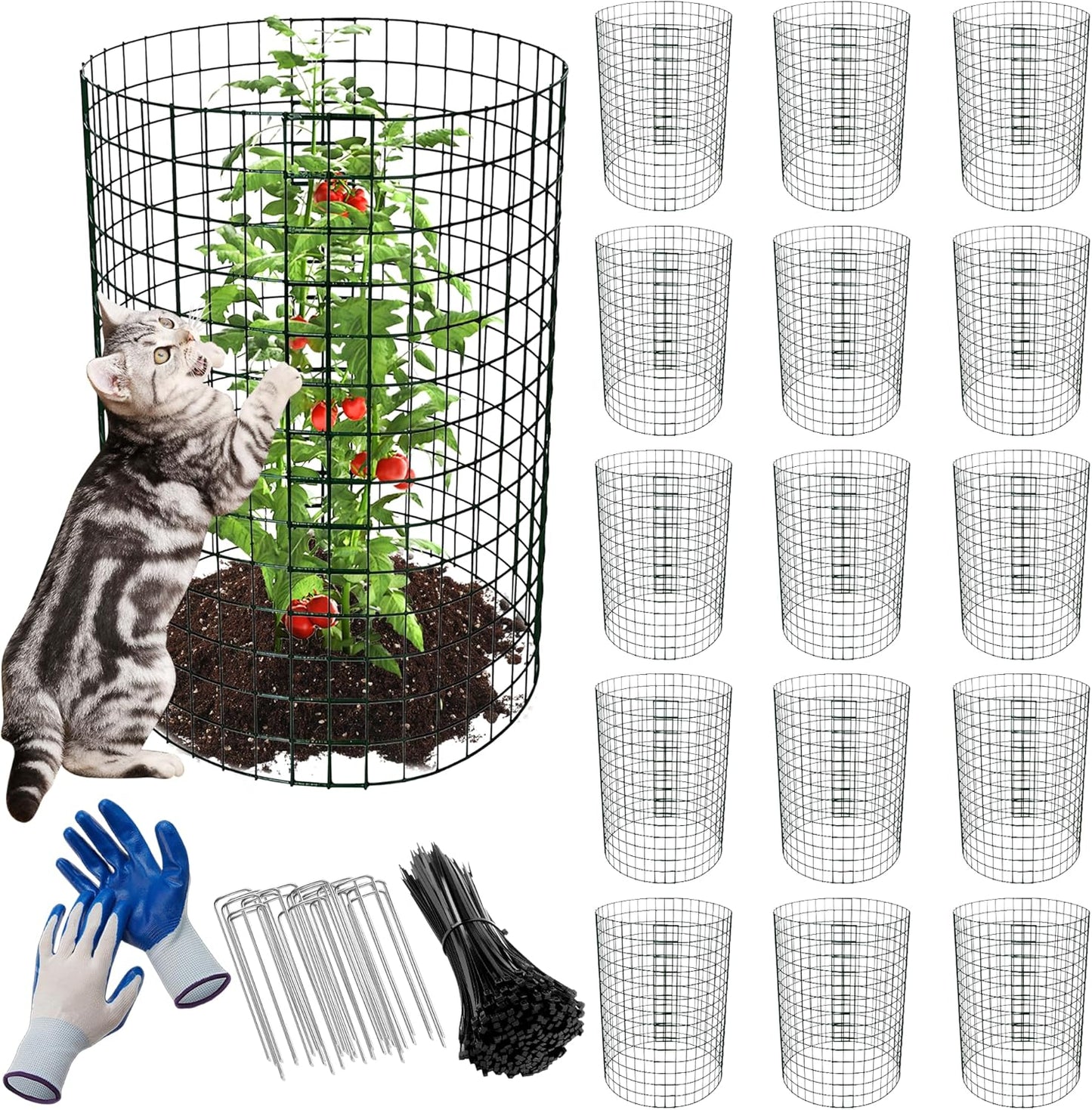 16 Pack Plant Protectors from Animals, 13.8"x 12" Wire Plant Protector, Wire Cages for Plants with Stakes and Cable Ties, Metal Plant Cages for Plants, Vegetables, Flowers