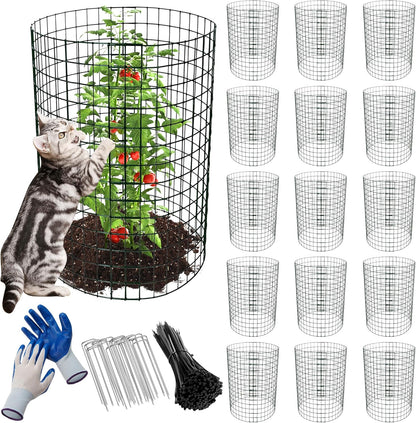16 Pack Plant Protectors from Animals, 16"x 12" Wire Plant Protector, Wire Cages for Plants with Stakes and Cable Ties, Metal Plant Cages for Plants, Vegetables, Flowers