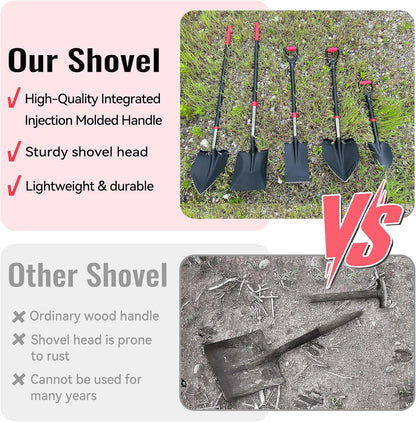SHARK ATTACK 5-Piece Steel Shovel Set with D-Grip Handles - Multi-Size Garden Shovels with Powder Coating for Digging, Planting & Car Emergency