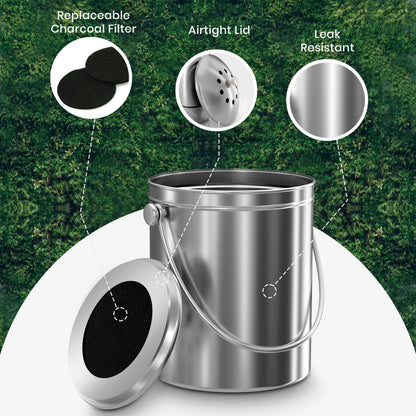 Utopia Kitchen Countertop Compost Bin 1.3 Gallon, Stainless Steel, Silver