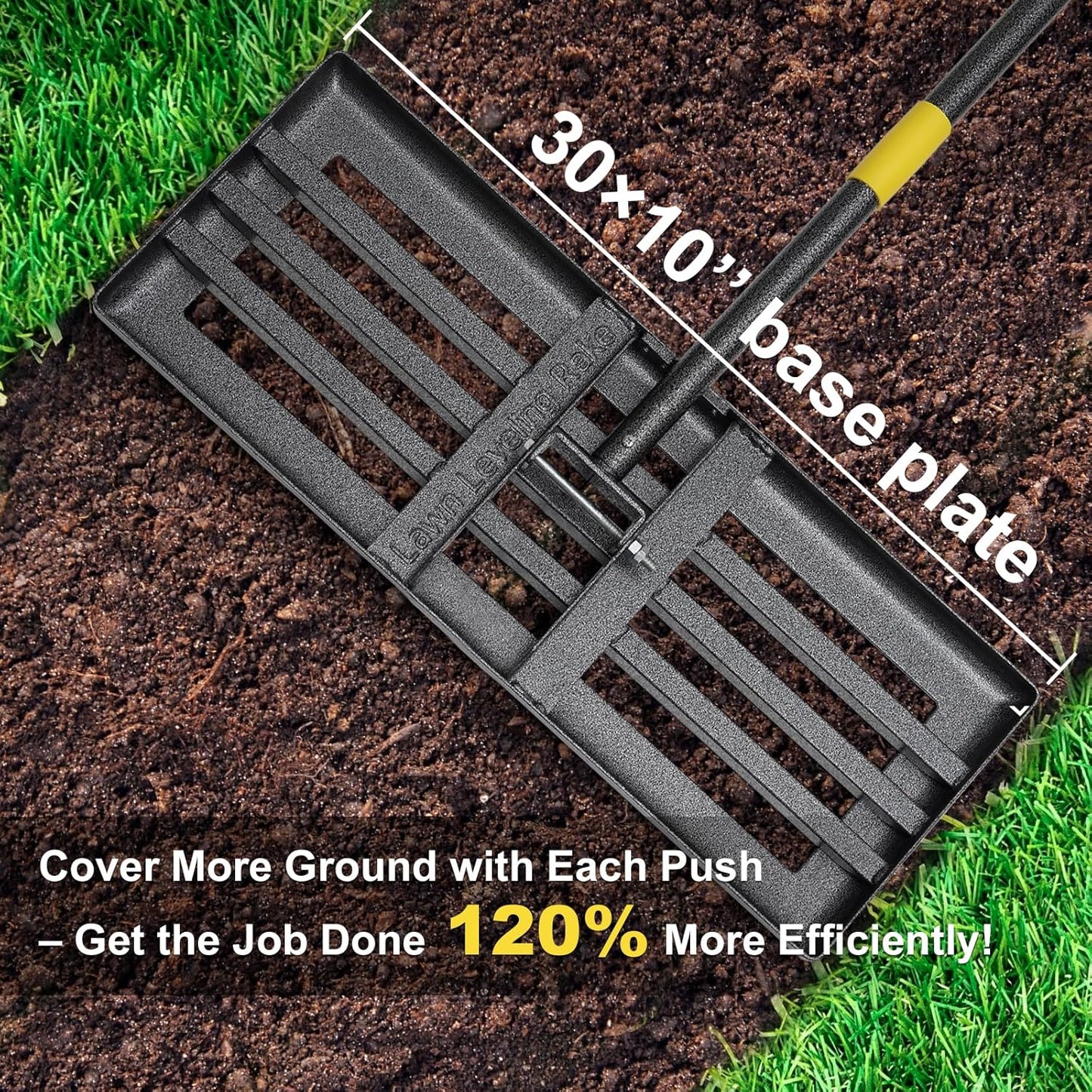 Lawn Leveling Rake - Heavy Duty 30"x10" Stainless Steel Leveler Plate,Reinforced Welds,28-60" Adjustable, Anti Flipping Smooth Edge,for Soil, Dirt,Ground,Yard Top Dressing,Landscaping