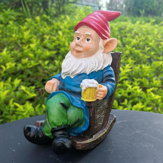 Drinking Beer Garden Gnome Statue Decoration, Figurine Ornament for Indoor Outdoor Home Patio Yard Lawn(Red)