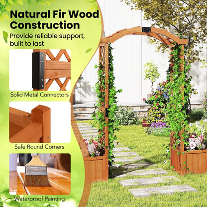 Happygrill Garden Arbor with Planter Boxes, Outdoor Wedding Arch with Trellis for Climbing Plants Vine Vegetables Herbs, Wooden Arbor Archway for Ceremony, Party (Orange)