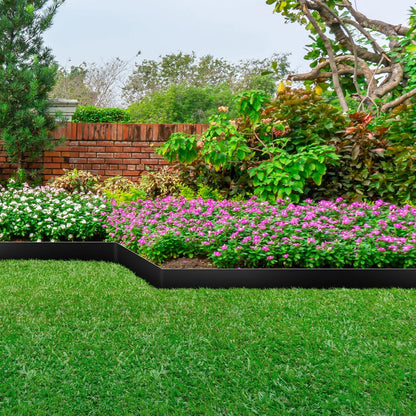 KOL Galvanized Steel Garden Lawn Edging, 6-Pack Black Bendable Metal Landscape Edging Strips - Heavy Duty Hammer-in Border with 7 Clips - 16-Gauge - 40" L x 8" H (20FT Total Length)
