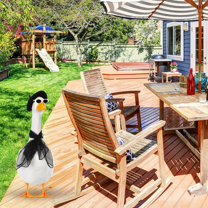 Yaomiao 3 Pcs French Porch Goose Outfit Set for 23'' 17'' Cement Plastic Lawn Goose Costume 50s French Beret Hat for Statue Halloween Carnival Statue Decor(Black)