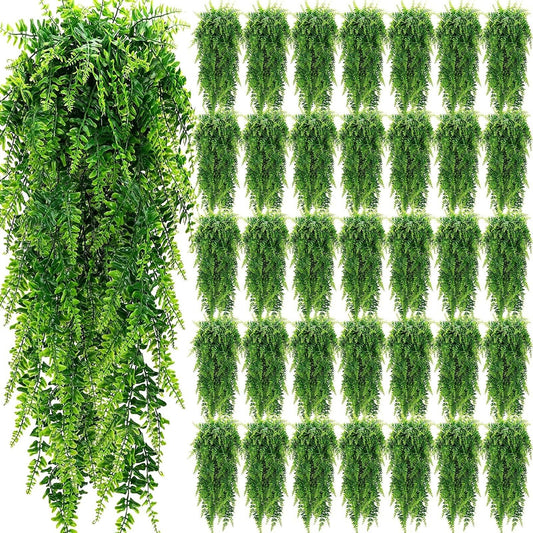 Geosar 42 Pcs Artificial Hanging Plants 32 Inch Hanging Boston Ferns Plastic Fake Plants for Wall