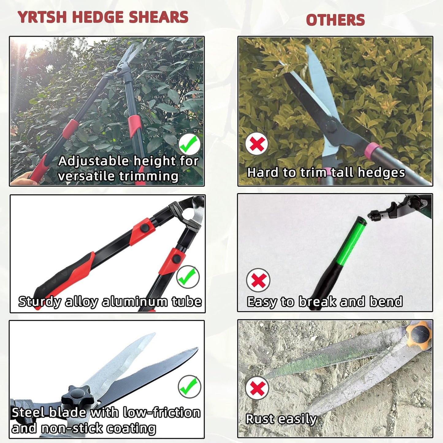 Hedge shears, Extendable 26"-32" Hedge Clippers with Sharp Wavy Blade, Manual Hedge Trimmer for Trimming Borders and Shaping Shrubs, Garden Shears Pruner for Lawn and Yard Tools