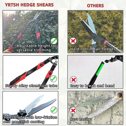 Hedge shears, Extendable 26"-32" Hedge Clippers with Sharp Wavy Blade, Manual Hedge Trimmer for Trimming Borders and Shaping Shrubs, Garden Shears Pruner for Lawn and Yard Tools