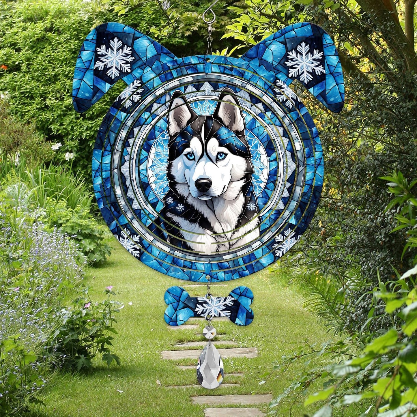 Siberian Husky Dog Ears Wind Spinner, Siberian Husky Wind Spinner Hanging for Yard and Garden V02