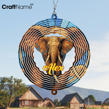 Personalized Elephant Wind Spinner 3D Stainless Steel, Elephant Garden Spinner Hanging Outdoor Decor, Wind Spinners Outdoor, Custom Gift for Grandmother, Mom, Wife