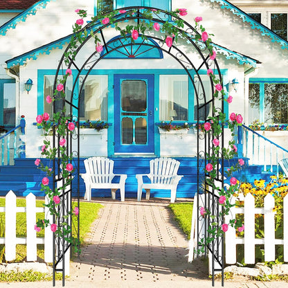 Metal Garden Arch 90" H Garden Arbor Trellis Climbing Plants Support Pattern Arch Outdoor Lawn Wedding Party Events Archway Black