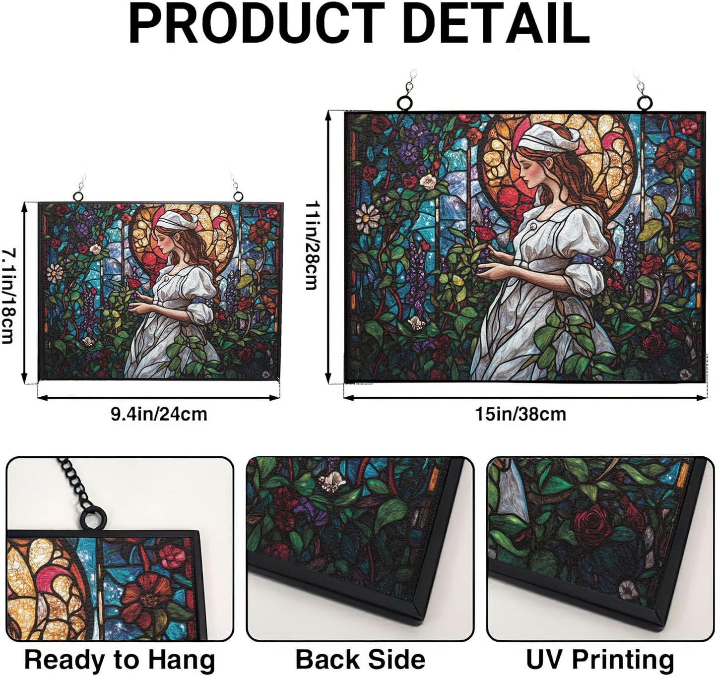 Customized Rectangle Art Nouveau Garden Nurse Stained Glass Window Hanging Suncatcher Stained Glass Home Decor Garden Halloween Christmas Party Wedding Housewarming Gifts