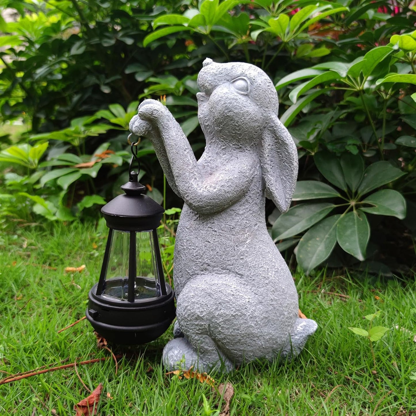 Rabbit Solar Garden Statues,Resin Rabbit Figurine Decorations with Solar Lights Lantern, Outdoor Figurines Lawn Garden Statue Decor Art for Lawn,Yard, Balcony Ornament.