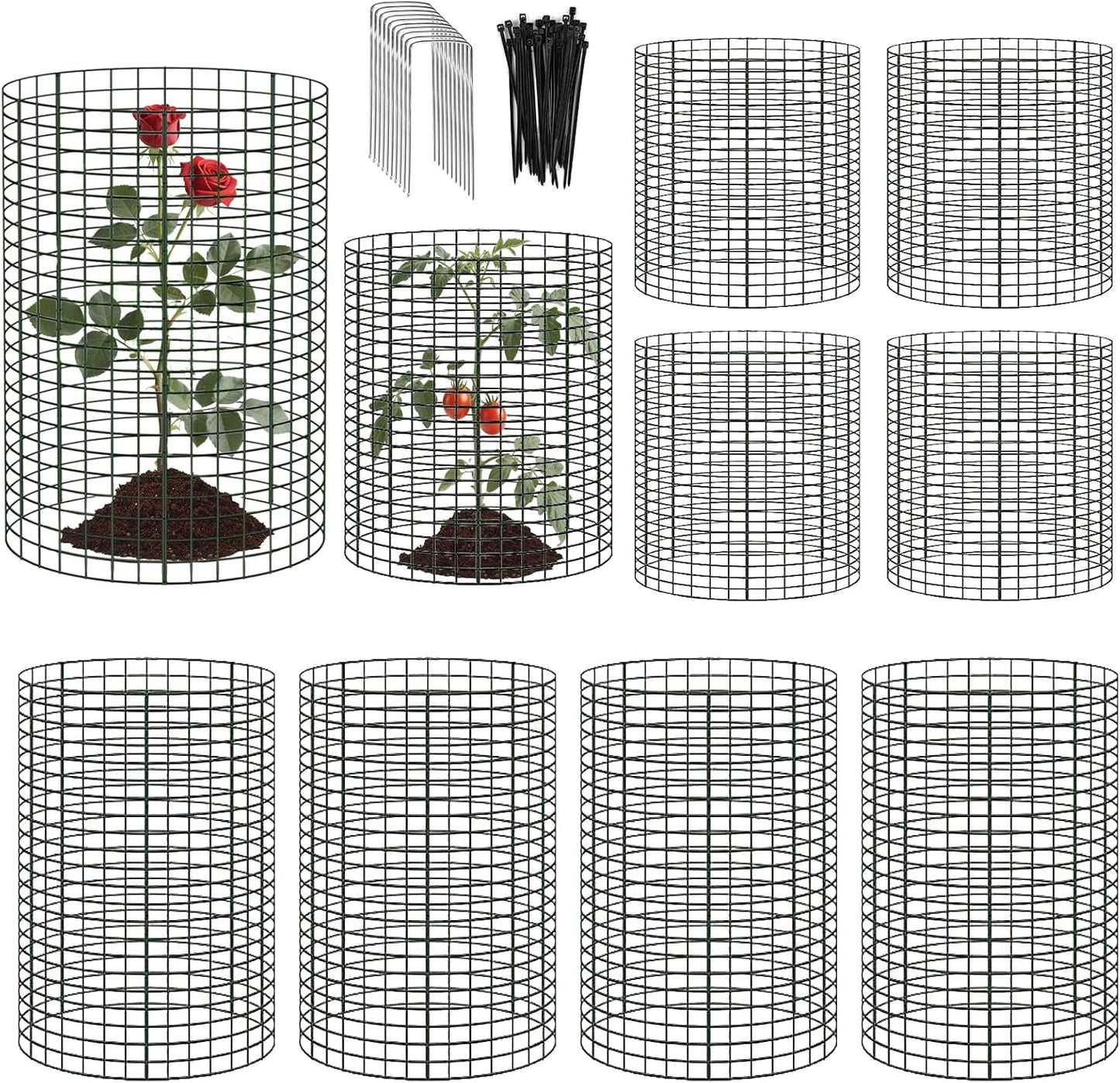 10 Pack Round Plant Protector from Animals, 12'' x 24'' and 12'' x12'' Metal Plant Cages to Keep Animals Out, Garden Protection Bunny Barricades, Wire Plant Protectors for Rabbits Chicken Duck