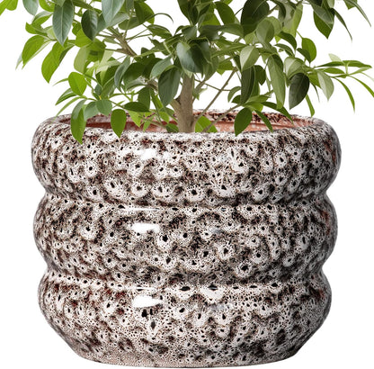 SQOWL Ceramic Pots for Plants - 10 Inch Plant Pot with Drainage Hole, Ceramic Planter for Indoor Plants, Round Flower Pots Outdoor, Modern Planter, House Home Room Decor, Gifts for Plant Lover, White