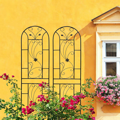 Metal Garden Trellis Rustproof Trellis for Climbing Plants Outdoor Flower Support Peacock Style (Black-2 Pack, 86.7"x19.7")