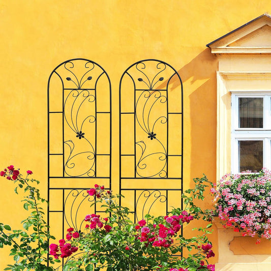 Metal Garden Trellis Rustproof Trellis for Climbing Plants Outdoor Flower Support Peacock Style (Black-2 Pack, 86.7"x19.7")