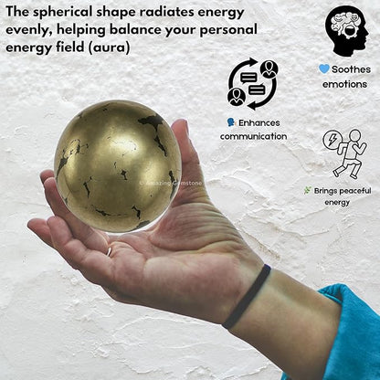 Amazing Gemstone Pyrite Crystal Ball with Stand - 2 Inches Crystal Sphere Meditation Balls for Witchcraft and Decorative Balls