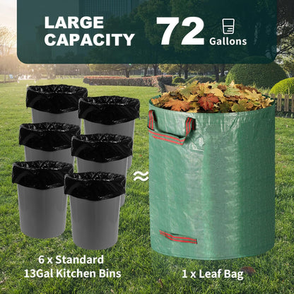 Reusable Yard Waste Bags, 72 Gallons Lawn and Leaf Bags Heavy Duty Garden Waste Bags with Reinforced Handles, 3 Pcs Foldable Leaf Collector Bag for Loading Garden Leaves, Trash - Green