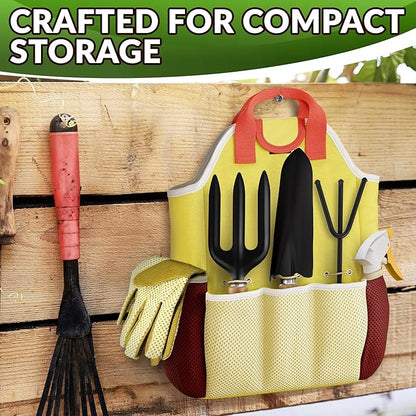 Compact Gardening Tool Set of 9 - Mini Garden Kit for Women with Multiple Pockets, Rust-Proof Steel Planting Tools for Gardeners - Portable Garden Tool Bag, Outdoor and Indoor Gardening Kit for Women