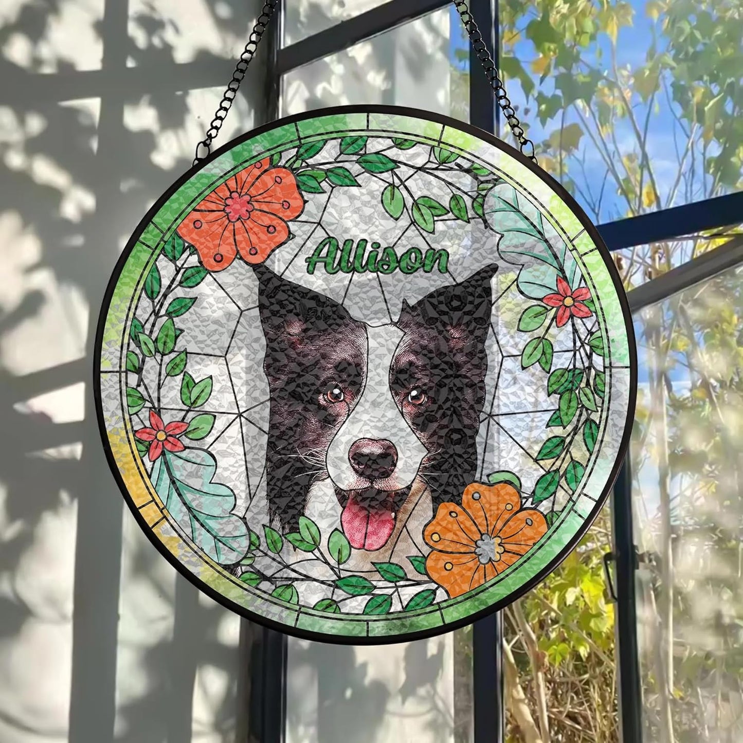 Custom Dog Stained Glass Suncatcher, Personalized Pet Window Hanging Keepsaker, Stained Glass Effect Home Decor, Gift for Pet Loss Memorial, Dog Lover Memorial Decoration, Cat Lover Gifts