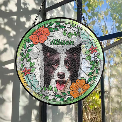 Custom Dog Stained Glass Suncatcher, Personalized Pet Window Hanging Keepsaker, Stained Glass Effect Home Decor, Gift for Pet Loss Memorial, Dog Lover Memorial Decoration, Cat Lover Gifts