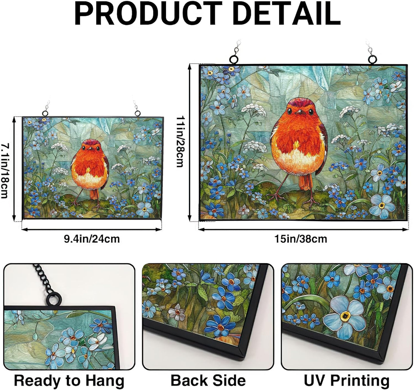 Customized Rectangle Robin Stained Glass Window Hanging Suncatcher Stained Glass Home Decor Garden Halloween Christmas Party Wedding Housewarming Gifts