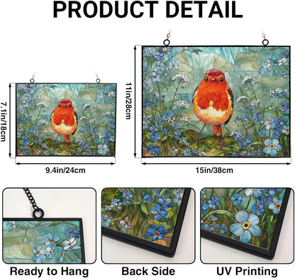 Customized Rectangle Robin Stained Glass Window Hanging Suncatcher Stained Glass Home Decor Garden Halloween Christmas Party Wedding Housewarming Gifts