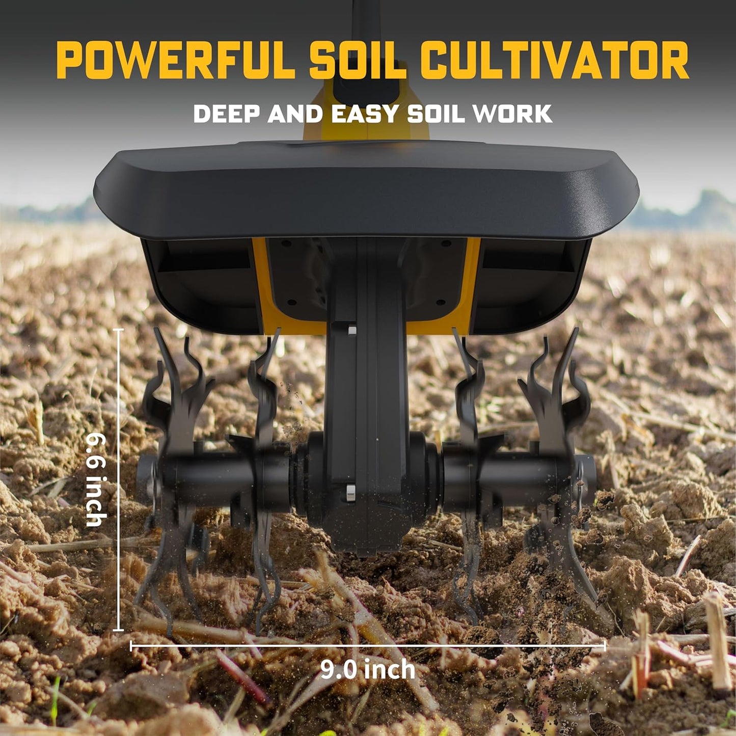 Cordless Tiller Cultivator for Dewalt 20V Battery(Tool Only), Brushless Motor,Electric Garden Tiller w/360 RPM, 9In Tilling Width and 6.6In Depth Garden Rototiller for Lawn/Soil Cultivation