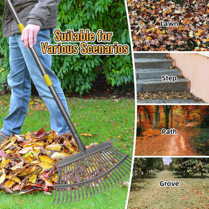 Rake for Leaves, Heavy Duty Metal Leaf Rake with 25 Tines 18" Wide Head, Adjustable 36-73" Long Handle Garden Rakes, Gardening Tools for Lawn, Yard, Shrub, Garden Beds Leaf Cleanup