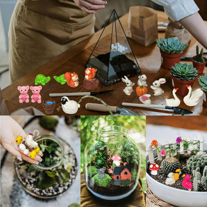 Mini Fairy Garden Accessories 103 PCS Mini Resin Animals for Terrarium Decor Bulk Miniature Garden Accessories for Potted Landscape and Dollhouse Fairy Garden Kit for Outdoor Decor
