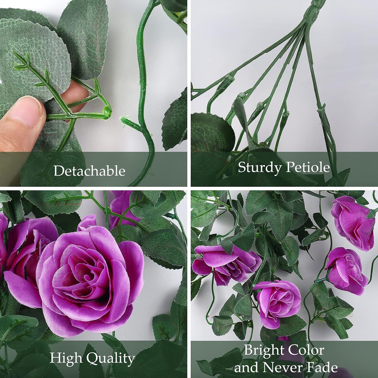 RECUTMS 2Pieces 3.3Ft Fake Hanging Flowers Artificial Rose Plants Wall Décor Wedding Home Garden Decoration (Purple)