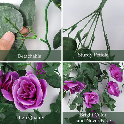 RECUTMS 2Pieces 3.3Ft Fake Hanging Flowers Artificial Rose Plants Wall Décor Wedding Home Garden Decoration (Purple)